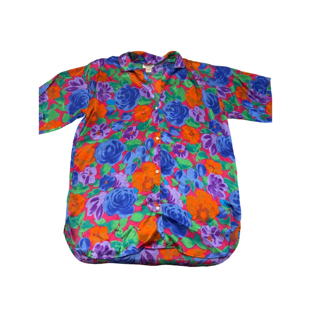 Vintage Victorias Secret Gold Label Floral Satin Sleep Shirt Button Down Small